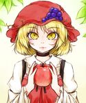  aki_minoriko apple blonde_hair blush choker food fruit holding holding_food holding_fruit lips long_sleeves looking_at_viewer neko_mata short_hair solo touhou yellow_eyes 