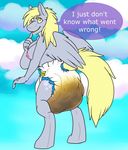  anthro blonde_hair breasts carnival-tricks derpy_hooves_(mlp) diaper drooling equine feathered_wings feathers feces female floating friendship_is_magic hair looking_at_viewer mammal messy_diaper my_little_pony nipples pegasus saliva scat solo wings yellow_eyes 