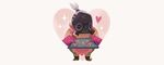  apron bad_id bad_twitter_id baking_sheet chibi cookie cooking food full_body gas_mask grey_hair heart heart-shaped_food male_focus mask oven_mitts overwatch ponytail roadhog_(overwatch) simple_background solo sparkle star tinysnails valentine white_background 