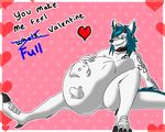  &lt;3 anthro belly big_belly blue_hair collar fur green_eyes hair hand_on_stomach holidays male post_vore smile solo_focus spikedasnowfox valentine&#039;s_day vore white_fur 