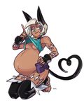  &lt;3 animal_humanoid belly big_belly breasts cat_humanoid cat_tail collar dark_skin feline humanoid mammal nadia_fortune pregnant scar simple_background skullgirls source_request unknown_artist 