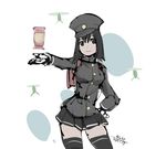  2017 4suke akitsu_maru_(kantai_collection) artist_name backpack bag bangs black_eyes black_hair black_hat black_legwear black_skirt buttons closed_mouth contrapposto cowboy_shot dated gloves hair_between_eyes hand_on_hip hat kantai_collection lantern long_sleeves looking_away looking_to_the_side military military_uniform miniskirt peaked_cap pleated_skirt randoseru short_hair simple_background sketch skirt smile solo standing thighhighs turtleneck uniform white_background white_gloves zettai_ryouiki 