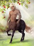 abs abunak_humanoid aomori centaur equine equine_taur hair looking_at_viewer male mammal muscular nipples nude outside solo standing taur tree 