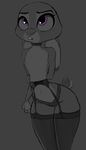  2017 anthro blush clothed clothing disney female flat_chested grey_background judy_hopps lagomorph lipstick makeup mammal panties purple_eyes rabbit restricted_palette simple_background solo topless underwear yitexity zootopia 