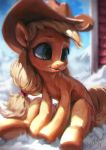  2018 applejack_(mlp) assasinmonkey cowboy_hat equine female friendship_is_magic hat horse mammal my_little_pony outside pony snow solo 