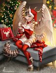  anthro aomori breasts christmas clothed clothing equine female hat holidays horn hybrid jewelry looking_at_viewer mammal necklace santa_hat sitting smile solo winged_unicorn wings zebra 