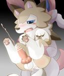  anal anal_penetration animal_genitalia animal_penis anus balls blue_eyes blush canine canine_penis censored cum cum_in_ass cum_inside eeveelution fluffy fluffy_tail itameshi knot lycanroc male male/male mammal midday_lycanroc nintendo orgasm penetration penis pok&eacute;mon sex standing sylveon video_games 