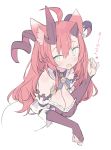  :d ahoge animal_ear_fluff animal_ears bell blade_(galaxist) blush bow bowtie breasts cleavage curled_horns from_side hair_between_eyes horns large_breasts long_hair looking_at_viewer magrona magrona_channel open_mouth paw_pose red_hair simple_background smile upper_body virtual_youtuber white_background 