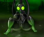  big_breasts bodysuit breasts clothing female gas_mask glowing glowing_eyes limlam mammal mask rubber skinsuit skunk solo tight_clothing zipper 