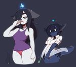  anthro armpits big_butt black_hair blue_eyes blue_fire breasts butt canine clothed clothing coloured_flesh dragon duo feline female fox fur glowing glowing_flesh hair juno kanel mammal panties scalie simple_background smolder tongue toothbrush underwear white_fur 
