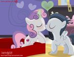  &lt;3 2017 black_hair blush cutie_mark duo equine feathered_wings feathers female feral friendship_is_magic furniture hair hi_res holidays horn inside kissing magic male mammal my_little_pony pegasus rumble_(mlp) shutterflyeqd sweetie_belle_(mlp) unicorn valentine&#039;s_day wings 