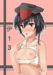  bad_id bad_pixiv_id black_hair blush breasts brown_eyes earphones highres i-13_(kantai_collection) kantai_collection looking_at_viewer nipples short_hair small_breasts solo soushou_nin 