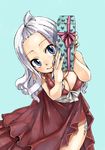  1girl blue_eyes breasts cleavage dress fairy_tail large_breasts long_hair mashima_hiro mirajane_strauss official_art silver_hair solo valentine 