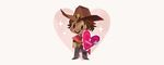  bad_id bad_twitter_id beard brown_hair cape chibi cowboy_hat facial_hair full_body gloves hat heart holding male_focus mccree_(overwatch) overwatch pointing simple_background smile solid_circle_eyes solo sparkle spurs star text_focus tinysnails valentine white_background 