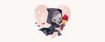  bad_id bad_twitter_id blush bouquet chibi flower full_body gloves heart hood hooded_jacket jacket male_focus mask overwatch petals reaper_(overwatch) rose running simple_background solid_circle_eyes solo sparkle star tinysnails valentine white_background 