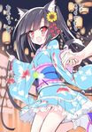  animal_ears black_hair blush cat_ears dokidoki_sister_aoi-chan festival fish flower goldfish hair_flower hair_ornament holding_hands japanese_clothes kimono kohinata_aoi_(dokidoki_sister_aoi-chan) lantern leg_lift long_hair obi open_mouth out_of_frame pointing print_kimono red_eyes sandals sash short_kimono short_yukata smile socks solo_focus standing standing_on_one_leg tail takahashi_tetsuya translated twintails very_long_hair yukata 