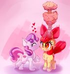  cutie_mark duo equine eyelashes eyes_closed female feral fur hair hooves horn kissing mammal my_little_pony red_hair smile sweeite_belle thediscorded unicorn yellow_fur 