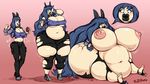  belly big_belly big_breasts big_butt big_lips black_lips blue_hair breast_expansion breasts butt butt_expansion clothing female hair hand_on_butt hper_breasts humanoid lip_expansion lips overweight overweight_female sequence shark_humanoid solo sutibaruart torn_clothing weight_gain 