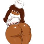  big_butt brown_skin butt clothing cocoa_cookie cookie_run eyelashes female hot_chocolate humanoid looking_at_viewer marshmallow mysticaldark not_furry pussy rear_view simple_background solo sweater thick_thighs white_background wide_hips 