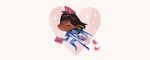  bad_id bad_twitter_id black_hair cape chibi closed_eyes dark_skin eye_of_horus facial_mark facial_tattoo flying full_body hair_tubes heart holding_letter letter long_hair love_letter mail overwatch pharah_(overwatch) red_cape simple_background solo sparkle star tattoo tinysnails valentine white_background 