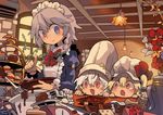  :d :o apron blonde_hair blue_eyes blush bow bowtie braid cake chef_hat chocolate chocolate_bar chocolate_making commentary_request cup drooling error eyebrows_visible_through_hair fang flandre_scarlet flower food frilled_apron frills hair_between_eyes hat highres index_finger_raised indoors izayoi_sakuya juliet_sleeves knife lamp long_sleeves maid_headdress moyazou_(kitaguni_moyashi_seizoujo) multiple_girls nose_blush open_mouth puffy_sleeves red_bow red_eyes red_flower red_neckwear remilia_scarlet side_ponytail silver_hair smile star teacup teapot tiered_tray toque_blanche touhou twin_braids watch weighing_scale whisk white_apron white_flower white_hair white_hat 