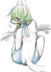  dog furry green_hair long_hair purple_eyes sweater wolf_(inunejiro) 