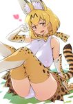  :d animal_ears animal_print ass bangs blonde_hair blush bow bowtie breasts commentary_request elbow_gloves extra_ears fang gloves hair_over_one_eye heart joy_ride kemono_friends large_breasts legs_up looking_at_viewer open_mouth panties pantyshot pantyshot_(sitting) print_legwear serval_(kemono_friends) serval_ears serval_print serval_tail short_hair sitting smile solo tail thighhighs thighs tiger_print tiger_tail underwear white_panties yellow_bow yellow_eyes yellow_neckwear 