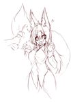  &lt;3 &lt;3_eyes 2016 animal_humanoid big_tail breasts canine clothed clothing disembodied_hand duo female food fox fox_humanoid hair huge_tail humanoid inner_ear_fluff long_hair mammal mayonnaise messy monochrome open_mouth simple_background sketch standing sub-res tongue tongue_out white_background 