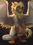  2017 amber_eyes ambiguous_gender dragon falvie fluffy fur furred_dragon horn hybrid lighting looking_at_viewer mane membranous_wings neck_tuft nude semi-anthro simple_background solo standing tuft wings 