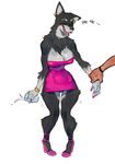  anthro big_breasts black_fur breasts canine cleavage clothed clothing disembodied_hand dress drunk ear_piercing eyelashes eyes_closed fangs female footwear fur giggle glass high_heels jijis-waifus mammal nipple_bulge oh-jiji open_mouth piercing shoes simple_background smile solo white_background wolf 