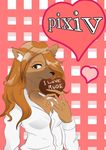  artist_request brown_hair chocolate dog furry long_hair pixiv red_eyes valentine_day 