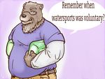  anthro bear belly big_belly clothed clothing dialogue diaper digital_media_(artwork) english_text eyewear humor joke lavilovi looking_at_viewer male mammal obese old overweight simple_background solo standing text urine watersports 