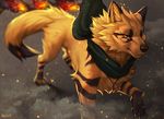  2017 amber_eyes arctic_wolf blurred_background burning canine falvie feral fire fluffy fur lighting looking_at_viewer male mammal pendant quadruped scarf solo tan_fur wolf 