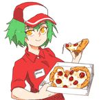  1girl breasts food hikage_(senran_kagura) inkerton-kun pizza senran_kagura solo tagme 