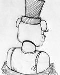  2015 animatronic anthro bear black_and_white clothing crossgender exposed_endoskeleton eyelashes female five_nights_at_freddy&#039;s freddy_(fnaf) hat inkyfrog machine mammal monochrome rear_view robot shirt_down simple_background top_hat traditional_media_(artwork) undressing video_games white_background 