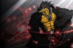  2010 abs belt black_hair chain clothing dragon hair human jewelry male mammal muscular necklace pants pecs red_eyes scalie scar wargreymon43 