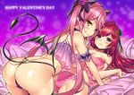  ass bangs black_panties crop_top demon_girl demon_tail demon_wings hair_ornament hair_ribbon halterneck happy_valentine heart heart-shaped_pupils highleg highleg_panties long_hair looking_at_viewer midriff multiple_girls original panties parted_lips pink_hair pink_panties pointy_ears purple_eyes red_hair ribbon shiny shiny_skin shitou_(1992116210) strap_pull swept_bangs symbol-shaped_pupils tail thighs thong tongue tongue_out twintails underwear underwear_only valentine wings yuri 