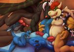  anal anal_penetration anthro balls bowser browser dragon erection group group_sex licking lizardlars male male/male mario_bros nintendo oral penetration penis scalie sex threesome tongue tongue_out video_games wings 