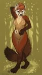  2016 amara_telgemeier breasts brown_fur female flower flower_in_hair forest fur hair looking_at_viewer mammal marten mustelid nude orange_hair outside plant solo tree 