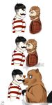  1:2 2017 anthro beard beaver black_hair buckteeth clothed clothing cursed_woodie digital_media_(artwork) don't_starve duo facial_hair hair heart_symbol hi_res human human_on_anthro human_on_human human_to_anthro interspecies intraspecies klei_entertainment lumberjack lupelongo male male/male mammal manly mustache orange_hair plaid rodent romantic romantic_couple smile species_transformation suspenders teeth transformation were werebeaver wererodent wolfgang_(don't_starve) woodie_(don't_starve) 