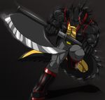 2010 anthro axe clothing dragon flat_background male melee_weapon red_eyes rujiru_ryuuoujin scalie scar wargreymon43 weapon 
