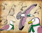  ? ambiguous_gender avian bird blackwell_(artist) feathers feral flying monochrome open_mouth paint_(ashta) pink_feathers scarf seagull white_feathers yellow_eyes 