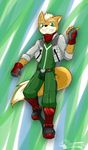  2010 canine clothing fox fox_mccloud green_eyes male mammal nintendo simple_background smile star_fox video_games wargreymon43 