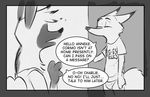  aardwolf anneke_(weaver) anthro canine charlie_(weaver) clothed clothing comic dialogue disney duo eyes_closed female fox fur hyena mammal mistermead monochrome pack_street partially_clothed shirt speech_bubble text underwear zootopia 