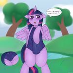  balls blush clothing crossgender equine feral friendship_is_magic fur hair horn male mammal medial_ring multicolored_hair my_little_pony oouichi purple_eyes purple_fur solo standing suit twilight_sparkle_(mlp) urine winged_unicorn wings 