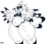  2017 amelia_abernachy anthro avian beak bird black_feathers black_sclera breasts camel_toe cat_lingerie clothed clothing digital_media_(artwork) eyewear feathered_wings feathers female glasses lingerie looking_at_viewer open_mouth owl panties simple_background slightly_chubby solo thick_thighs underwear urielle_(artist) white_feathers wide_hips wings 