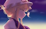  blonde_hair bug butterfly closed_eyes closed_mouth eyebrows_visible_through_hair frilled_hat frills from_side hat highres insect mob_cap portrait saple sidelocks sketch smile solo tabard teardrop tears tied_hair touhou upper_body white_hat yakumo_yukari 