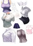  breast_squeeze breasts button_gap collared_shirt covered_nipples dress_shirt grey_shirt kaisen_chuui large_breasts long_sleeves original partially_unbuttoned popped_button shirt sketch skin_tight t-shirt tank_top underwear white_background white_shirt 