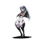  alpha_transparency black_footwear blue_neckwear boots crossed_arms divine_gate eyepatch full_body highres infinite_stratos knee_boots laura_bodewig leaning_back long_hair looking_at_viewer necktie official_art red_eyes silver_hair solo transparent_background ucmm uniform 