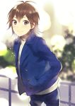  belt blurry brown_eyes brown_hair depth_of_field hands_in_pockets kikuchi_mataha kyo_(vocaloid) male_focus ribbed_sweater solo sweater vocaloid walking zola_project 